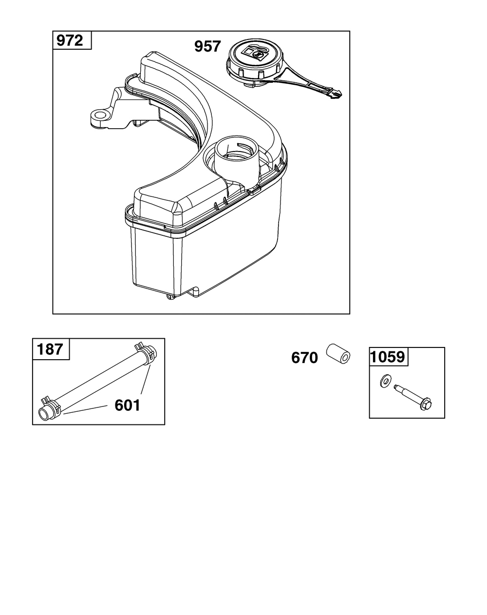Fuel Supply Group Diagram and Parts List for 14D932-0236-F1 100000 - 19Z999 Briggs and Stratton Engine